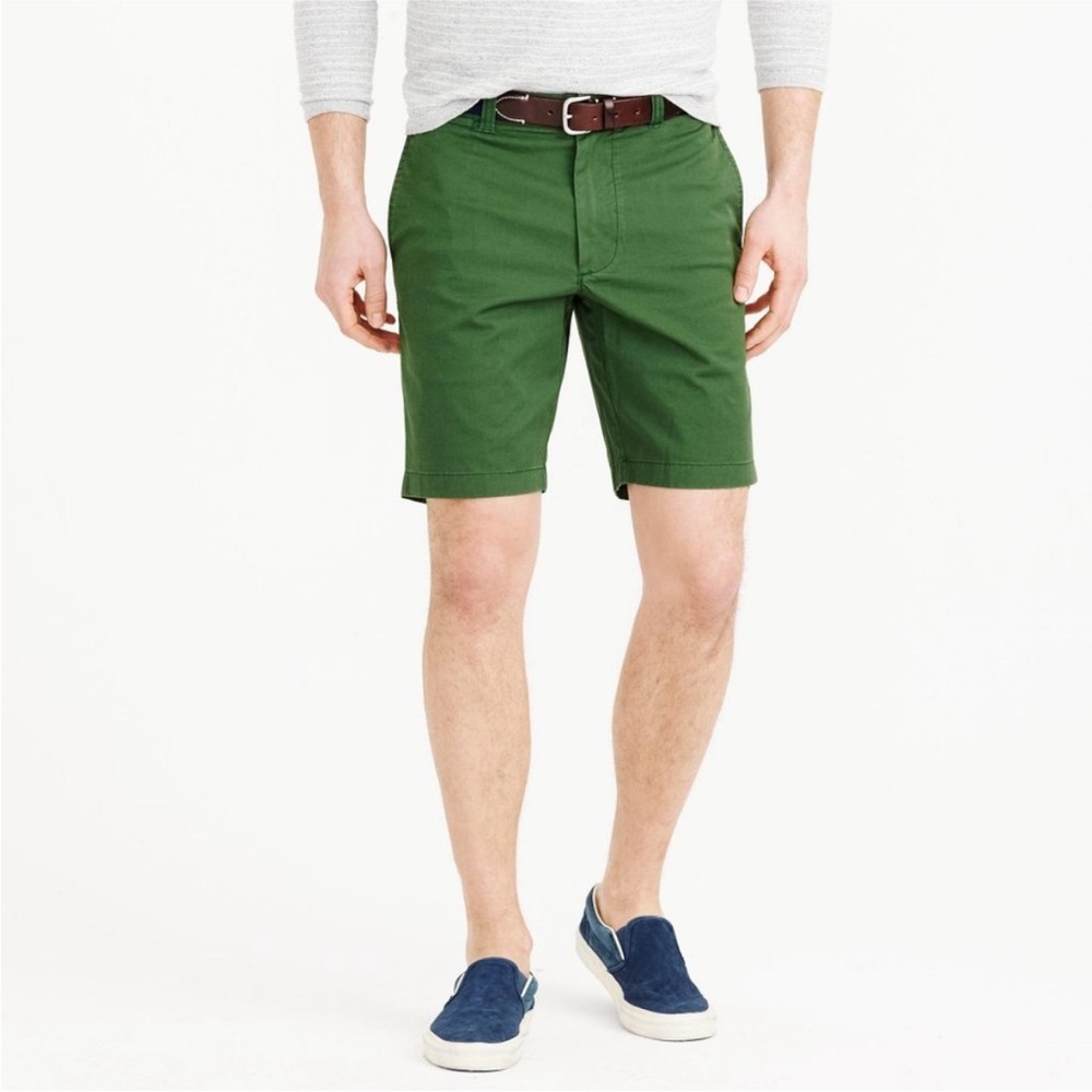 J. Crew Men’s Stanton Chino Shorts Flat Front Classic‎ Fit Green Waist Size 33